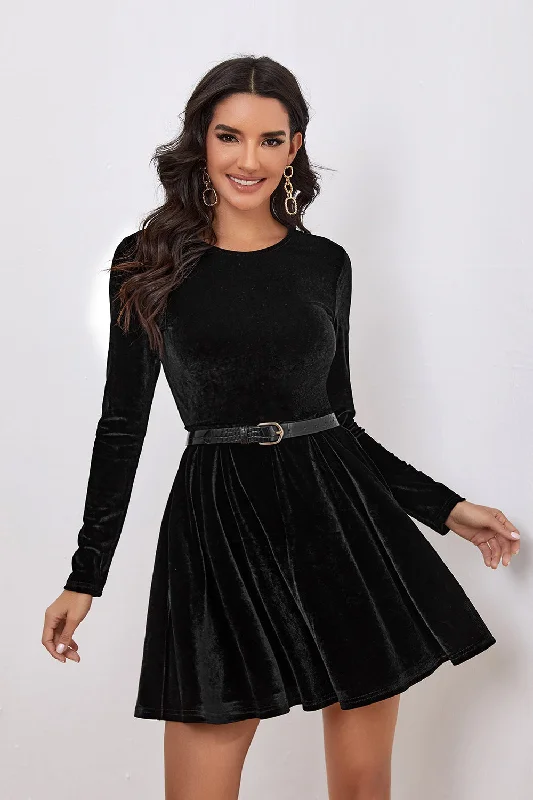 Party Dress for Engagement Party -Black A Line Long Sleeves Cocktail Party Dress