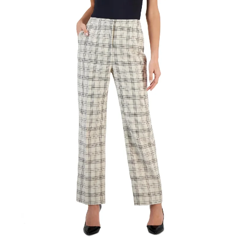 High-waisted tight trousers for women with flare leg and retro aesthetic -T Tahari Womens High Rise Glen Plaid Wide Leg Pants