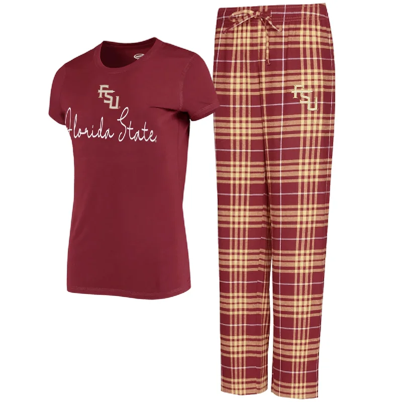 Button Down Blouses for Casual -Comcept Sports Women's Florida State/Stacked FSU Logo T-shirt and Flannel Pant Sleep Set - Garnet/Gold