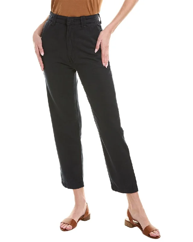 Tight trousers for women with vertical stripes and slimming effect for a sleek look -MOTHER The Punk 76 Deep Navy Ankle Jean