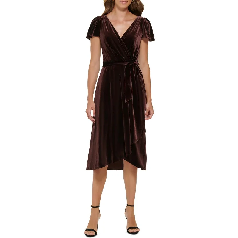 Beach Dresses for Coastal -DKNY Womens Velvet Midi Wrap Dress