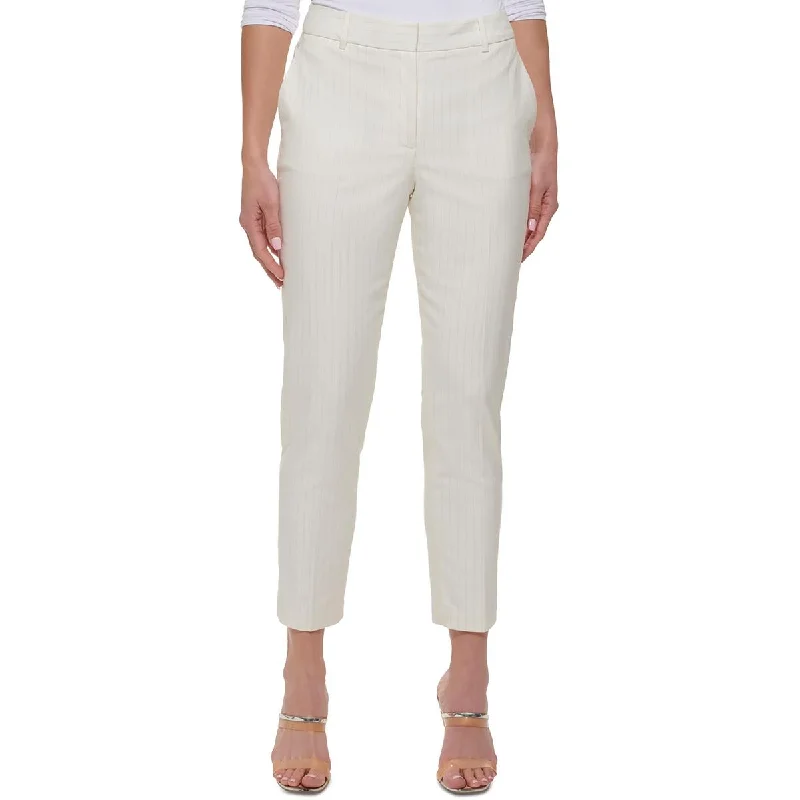 Tight trousers for men with zip fly and flat-front design for a polished look -DKNY Womens Essex Pinstripe Slim Leg Ankle Pants