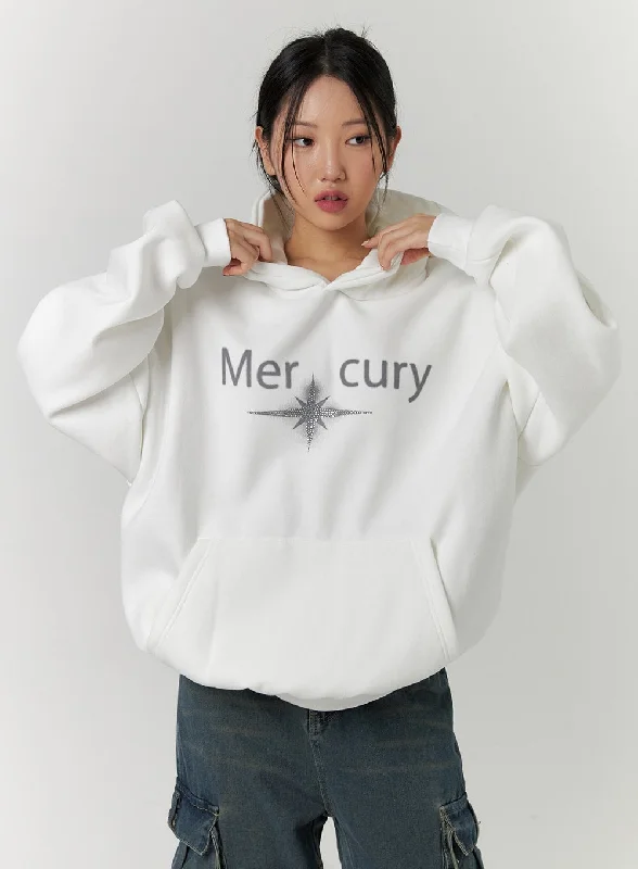 Clip On Blouses for Non Pierced -Graphic Lettering Hooded Sweatshirt CD312