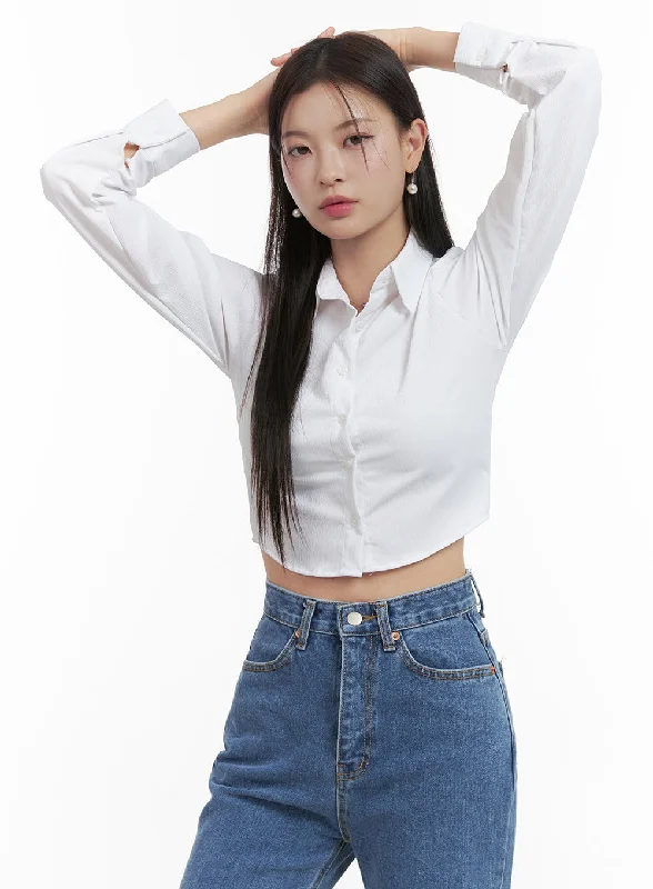 Elastic Shirts for Flex -Slim Fit Crop Collar Shirt OO416