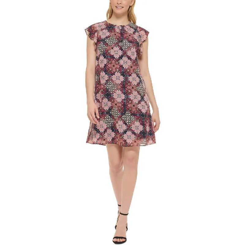 Midi Party Dress for Versatile Wear -Jessica Howard Womens Petites Floral Ruffle Sleeve Cocktail And Party Dress