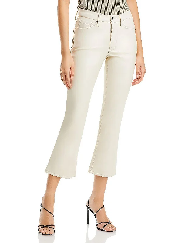 Color-block tight trousers for women with bold contrasts and modern flair -Womens Faux Leather Crop Bootcut Pants