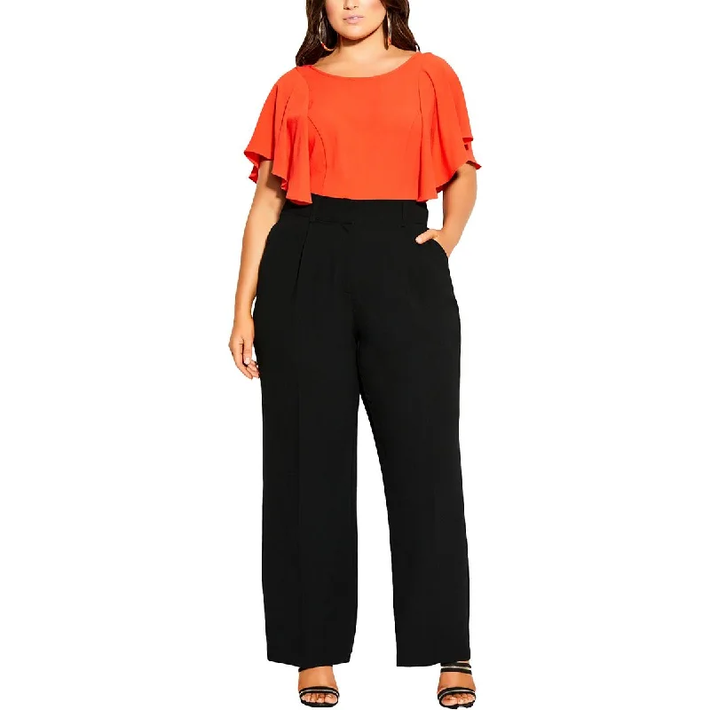 Bright colored tight trousers for women with striking hues for bold statement -City Chic Womens Plus   Magnetic Pleated Textured Wide Leg Pants