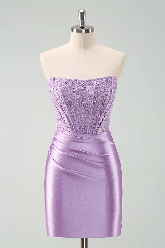 Valentine's Day Dresses for Romance -Sparkly Purple Strapless Bodycon Short Homecoming Dress