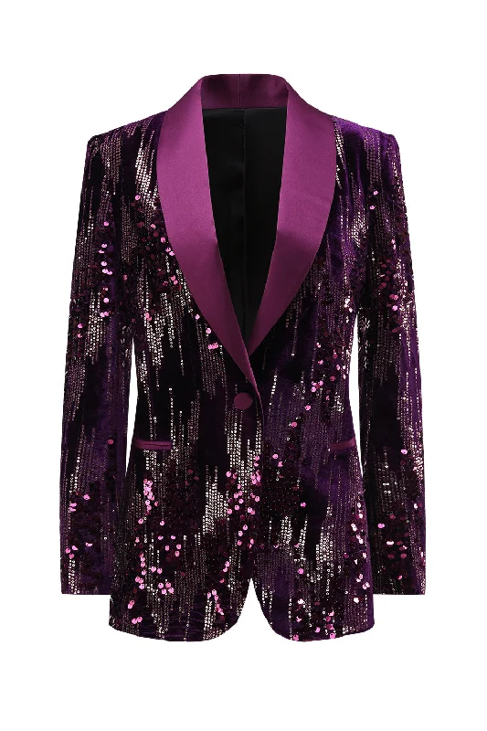 Party Dress for Nightclub Party -Sparkly Purple Shawl Lapel Sequins Prom Blazer