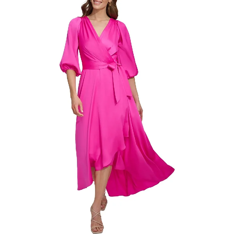 Off-shoulder Dresses for Feminine -DKNY Womens Satin Long Wrap Dress