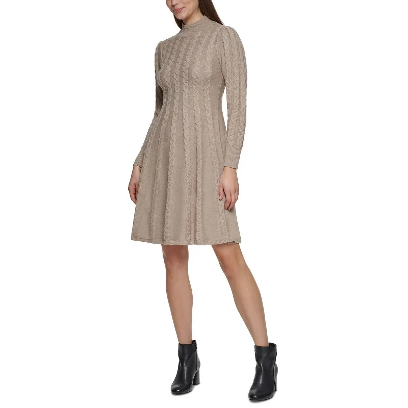 Faux Leather Dresses for Affordable -Jessica Howard Womens Petites Cable Knit Mock Neck Sweaterdress