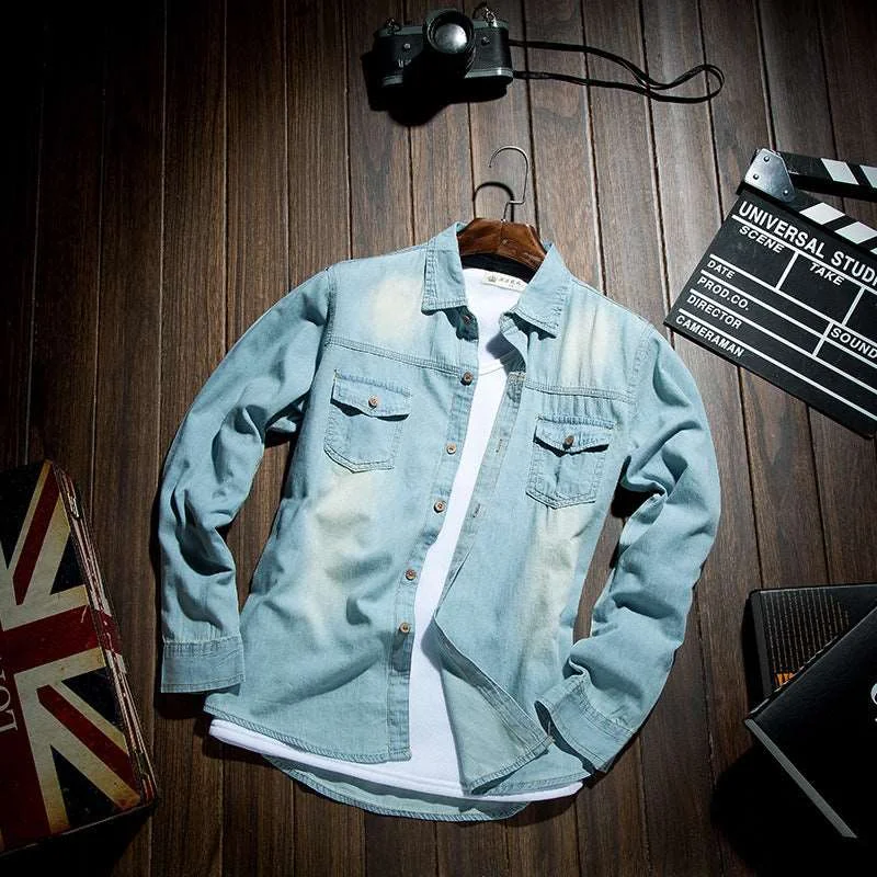 Resort Blouses for Holiday -Breeze Through Seasons: Men's Slim Denim Shirt Jacket - Eternal Gleamsan Style Men's Thin