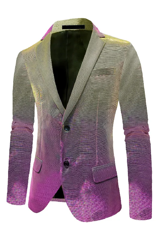 Party Dress with Buttons for Classic -Purple Yellow Notched Lapel Men's Prom Blazer