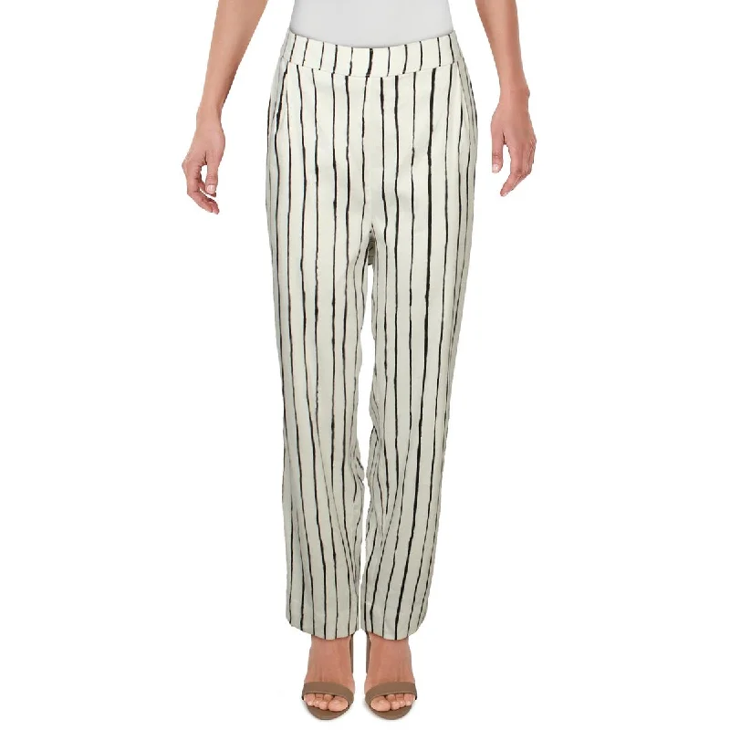 High-rise tight trousers for women with pleated front and classic look -Alfani Womens Striped Pull On Pants