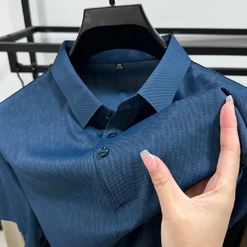 Blue Blouses for Classic -Men's Business Casual Short-Sleeved T-Shirt - Breathable and Stylish