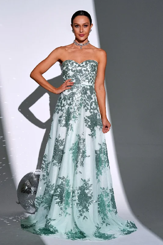 Striped Bodice Party Dress for Fashion -Sparkly Green A Line Sweetheart Long Prom Dress