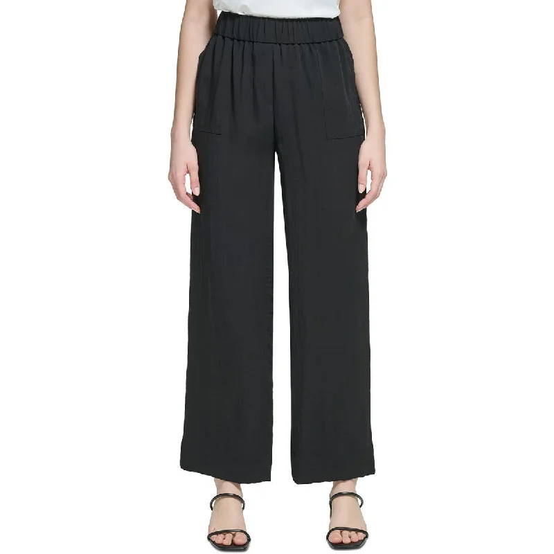 Sleek tight trousers for men with black color and slim, sharp cut -Calvin Klein Womens High Rise Stretch Wide Leg Pants