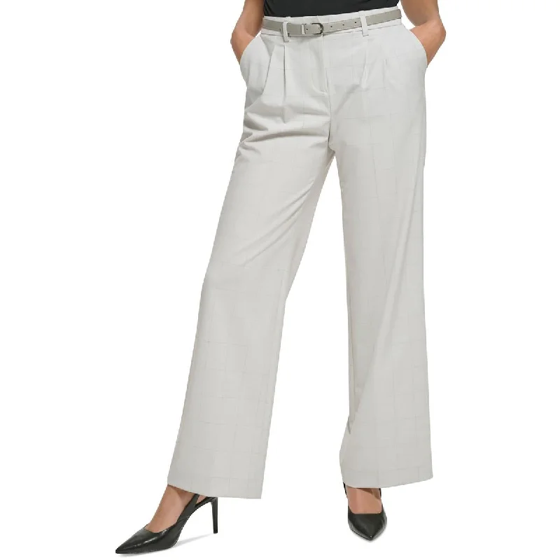 High-waisted tight trousers for women with elastic waistband for added comfort -Calvin Klein Womens   High Rise Pleated Wide Leg Pants