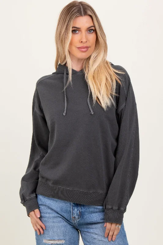 Heavy Duty Blouses for Durable -Black French Terry Hooded Sweatshirt