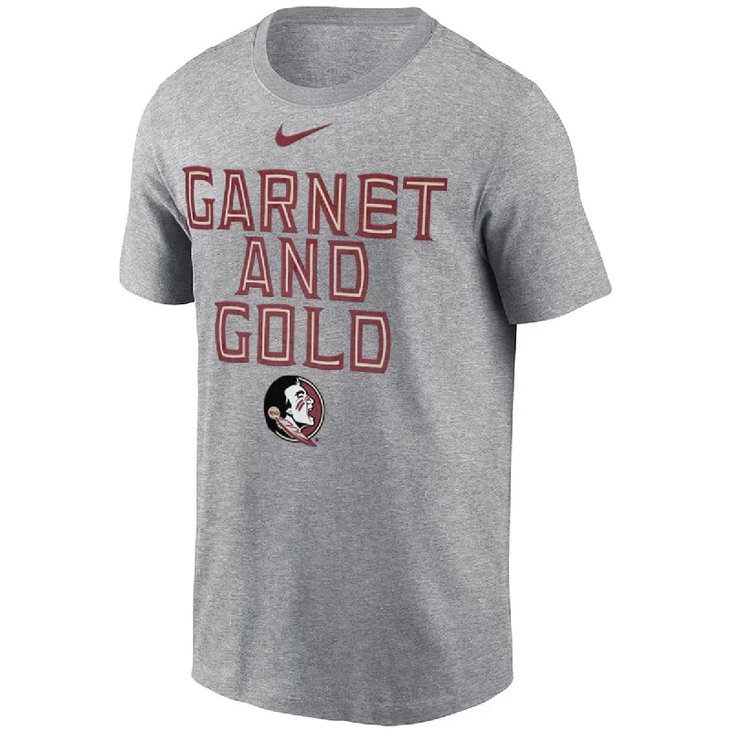 Ruffled Blouses for Girly -Nike Men's Garnet and Gold Seminole Logo Design Cotton Short Sleeve T-shirt - Dark Gray