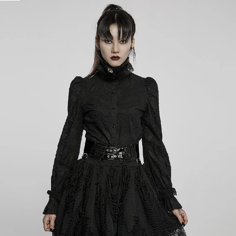 Punk Blouses with Spikes -Women's Gothic Stand Collar Puff Sleeved Lace Shirt