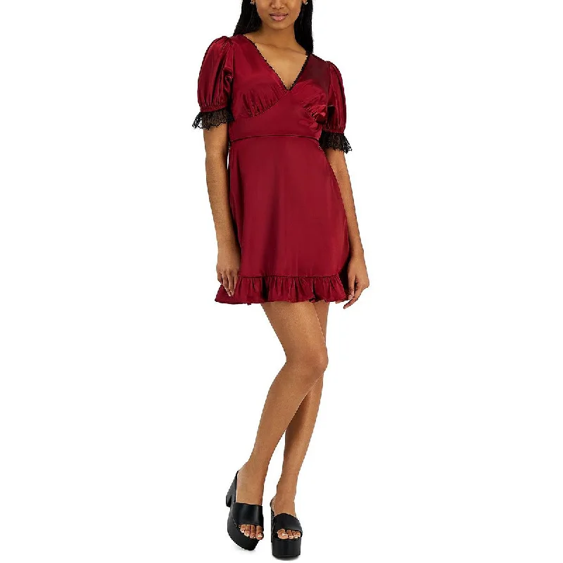 Embroidered Party Dress for Detailed -Kit & Sky Womens Juniors Satin Lace-Trim Cocktail and Party Dress