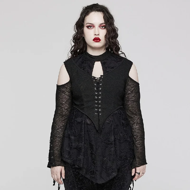 Office Blouses for Professional -Women's Plus Size Gothic Strappy Off Shoulder Ripped Shirt