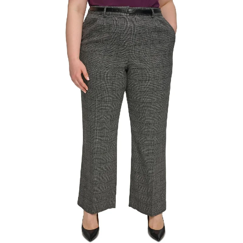 Designer tight trousers for women with unique stitching and high-fashion appeal -Calvin Klein Womens Plus Plaid  Trouser Pants