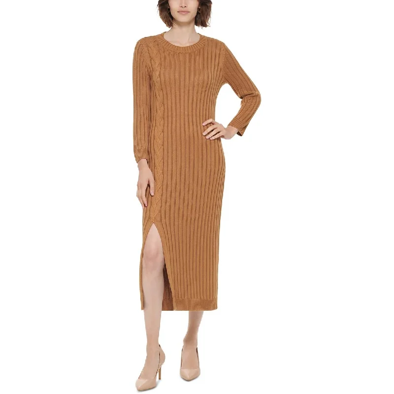 Long-sleeved Dresses for Coverage -Calvin Klein Womens Ribbed  Sweaterdress