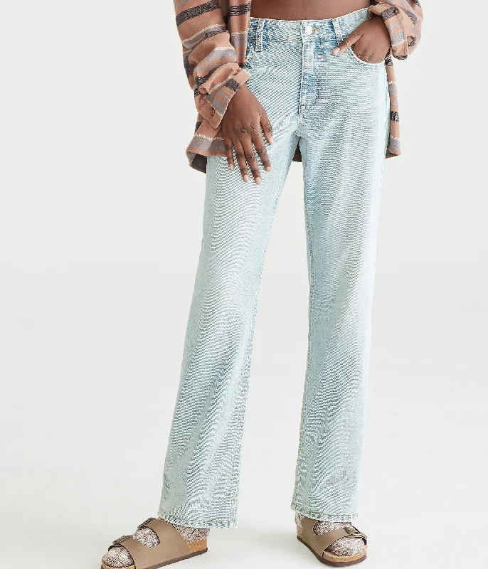 High-waisted tight trousers for women with elastic waistband for added comfort -Aeropostale '90S Low-Rise Baggy Jean