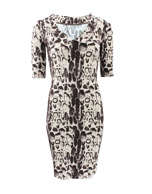 Brown Dresses for Earthy -Slim Stretch Printed Dress