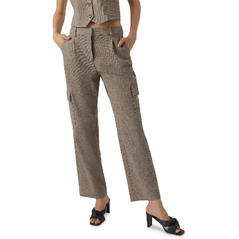 Bold patterned tight trousers for women with geometric or floral prints for unique look -Vero Moda Womens Pleated Suit Separate Straight Leg Pants