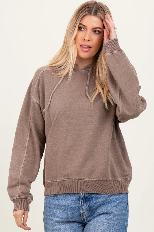 Detachable Blouses with Parts -Mocha French Terry Hooded Sweatshirt