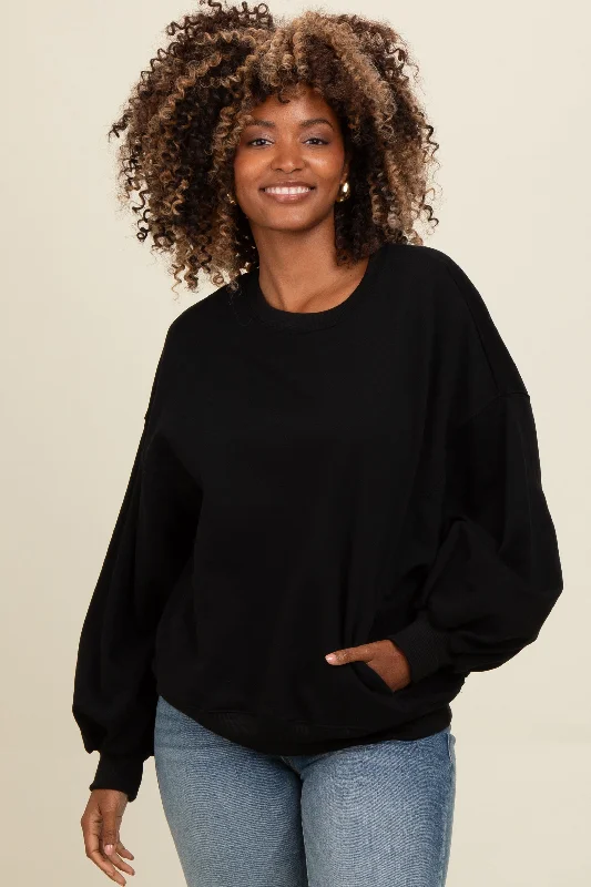 Indian Blouses with Intricacy -Black Oversized Balloon Sleeve Sweatshirt