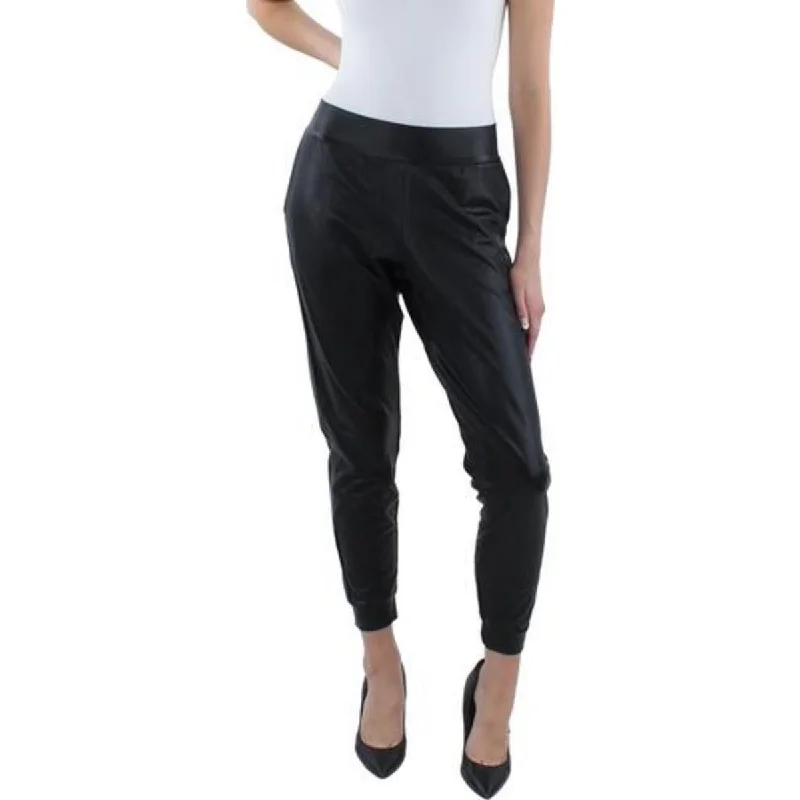 Comfortable tight trousers for women with soft cotton fabric and stretch -Commando Womens Faux Leather Pull On Ankle Pants