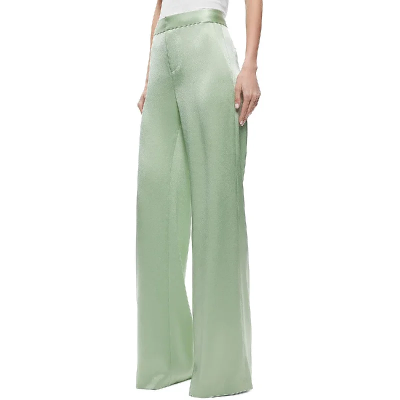 Tight trousers for women with side slits and ankle-length design for chic style -Alice and Olivia Womens Deanna Satin High Waist Wide Leg Pants