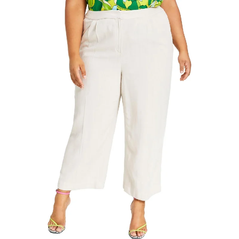 Tight trousers for women with cropped style and chic, modern finish -Bar III Womens Plus Textured Pockets Wide Leg Pants