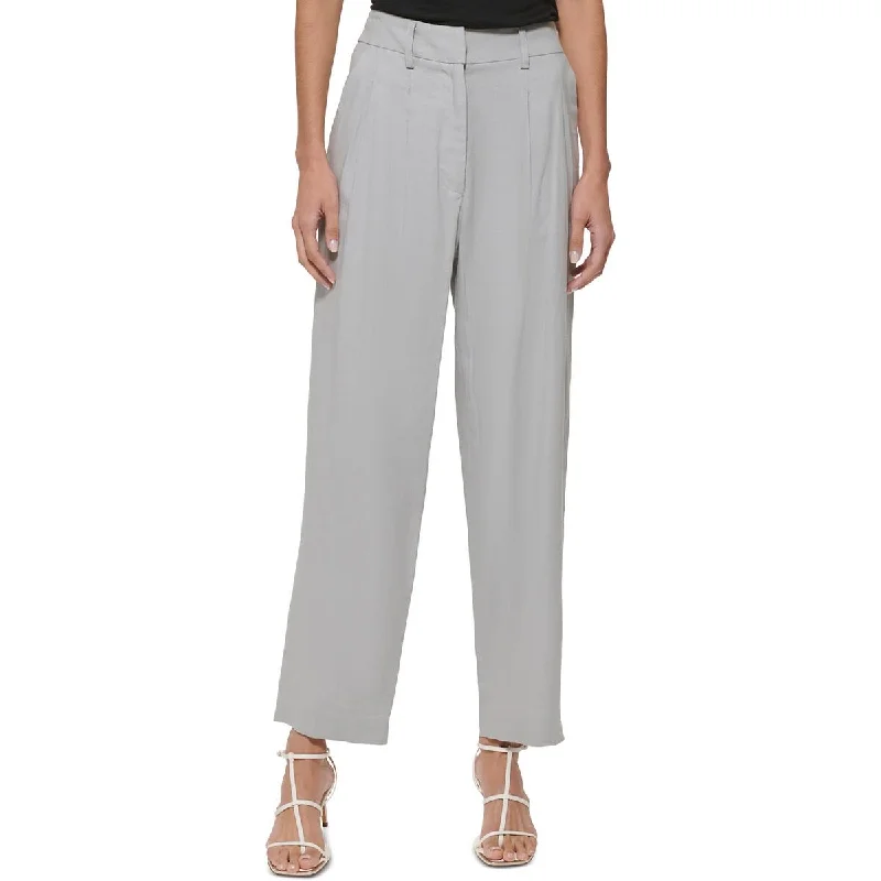 Retro-inspired tight trousers for men with a high-waisted fit and 80s vibe -DKNY Womens Linen High Rise Straight Leg Pants