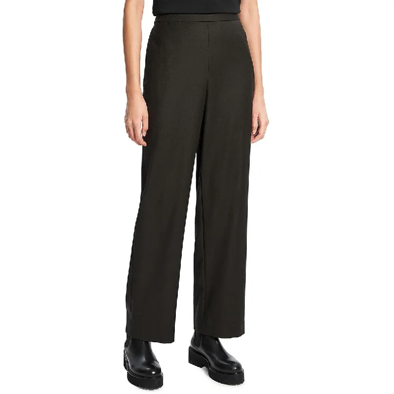 Tight trousers for women with pockets and slim silhouette for practical fashion -Theory Womens Wool High Rise Wide Leg Pants