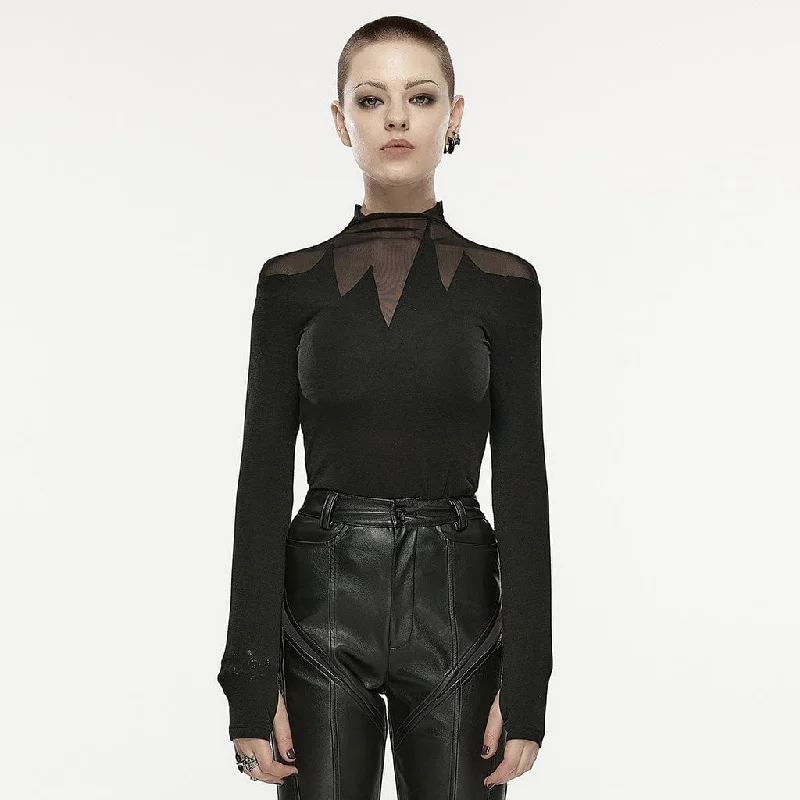 Resort Blouses for Holiday -Women's Gothic Irregular Mesh Splice Shirt