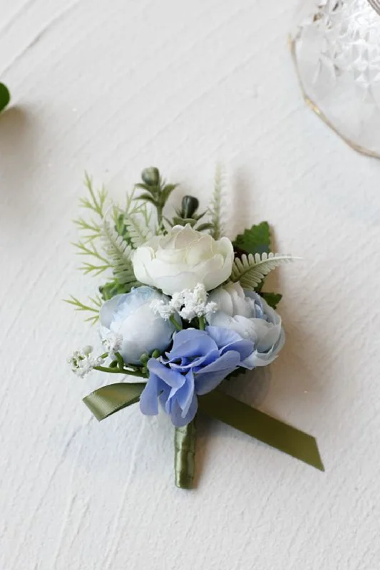 Party Dress for Garden Party -Romantic Blue Prom Wrist Corsage for Wedding Party