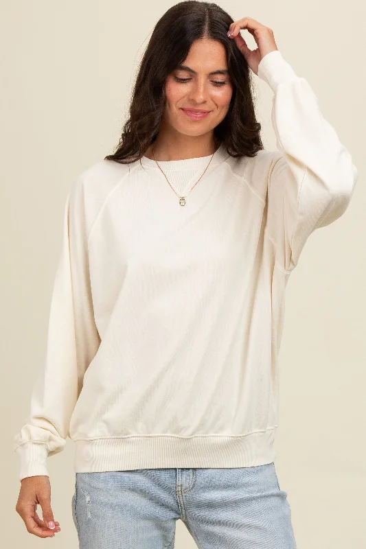 Black Blouses for Versatile -Cream Vintage Wash Relaxed Fit Sweatshirt