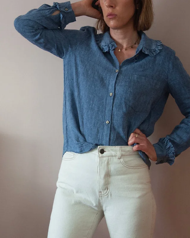 Solid Color Blouses for Simple -French Navy Belinda Button-up Shirt