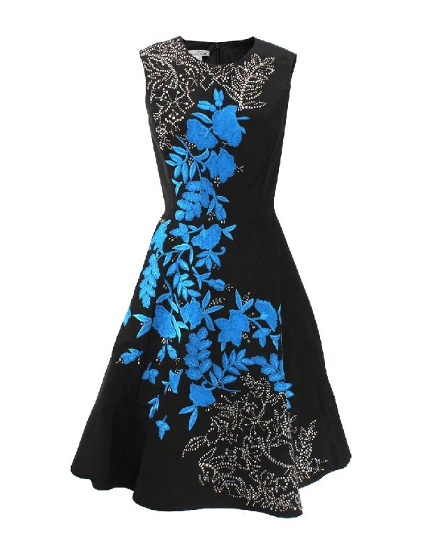 Geometric Dresses for Modern -Faille Dress With Blue Embroidery