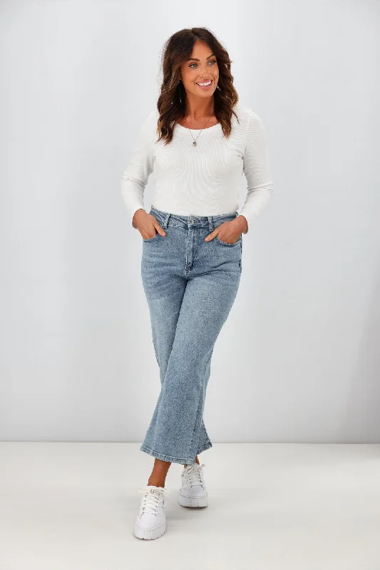 High-rise tight trousers for women with pleated front and classic look -Shine On Label Mazie Wide Leg Ankle Grazer Jean