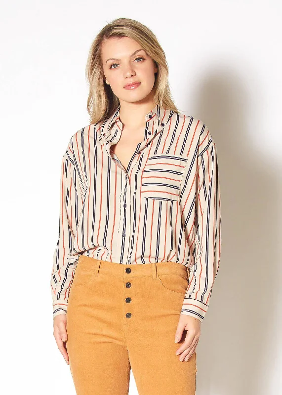 V Neck Blouses for Flattering -Women's Button Up Multi Stripe Shirt in Multi Stripe